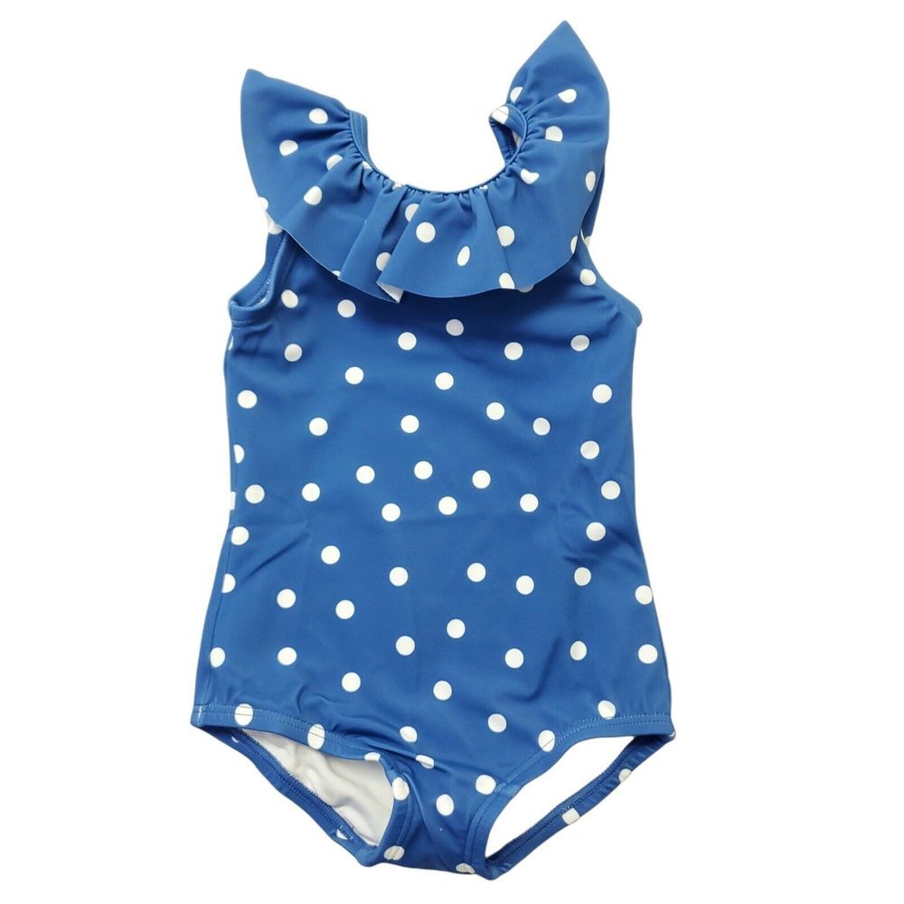 Hanna Andersson Sunblock Swimsuit Sz 2T Blue Polka Dot Ruffle One Piece 85‎ CM